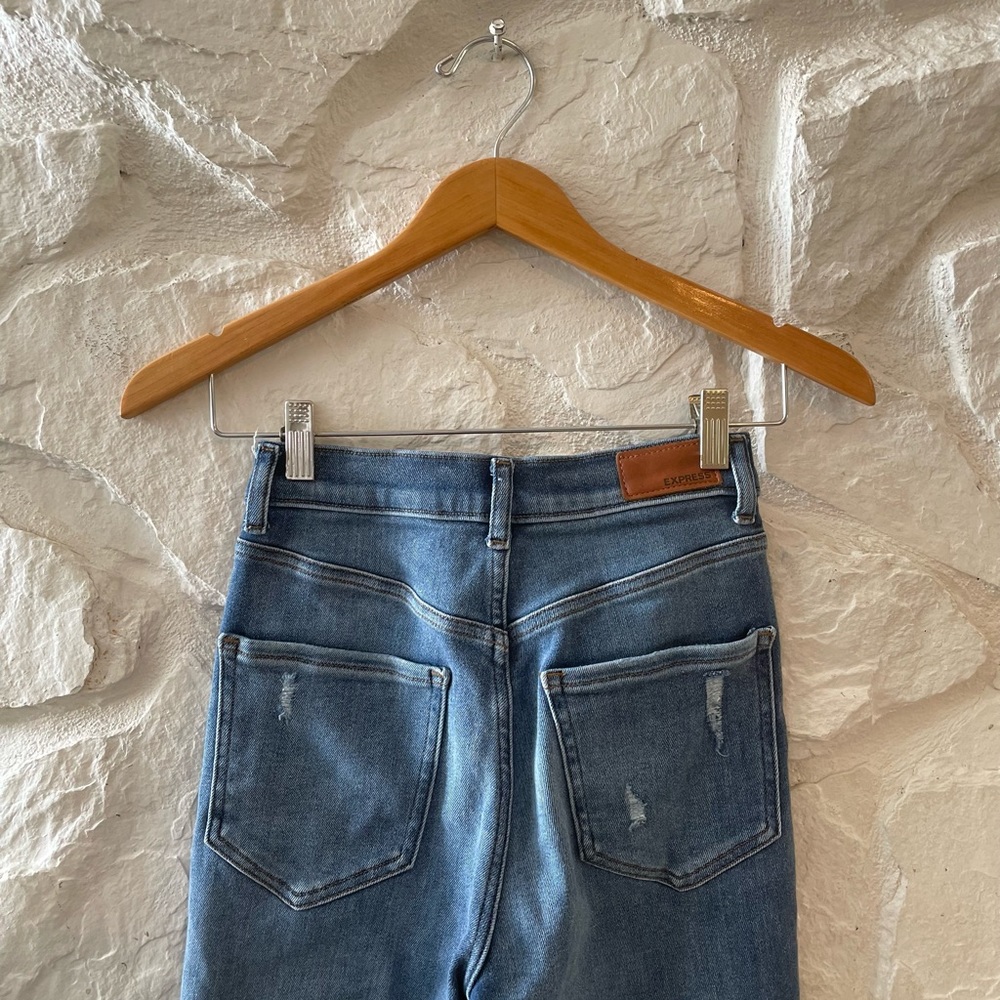 Express Stretch Slim Ankle Super High Rise Ripped Knee Jeans 00R - Picture 7 of 8